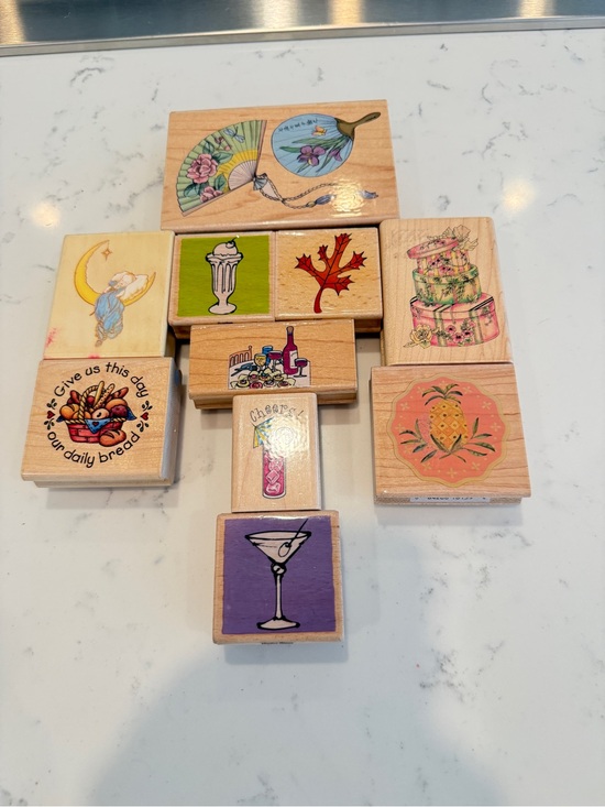 Wood Mounted Rubber Stamp Other - Vintage Wood Mounted Rubber Stamp Lot of 10 Food Drink Floral Craft Stamps